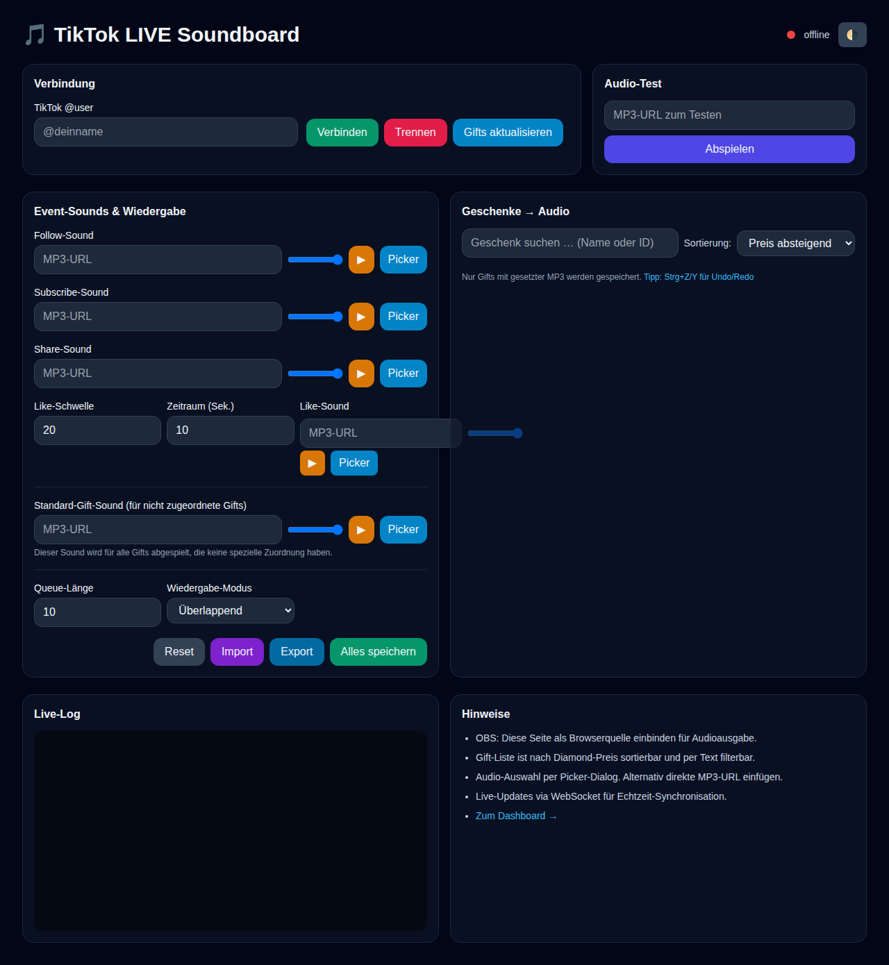 Soundboard mit Gift-Mappings und MyInstants-Integration