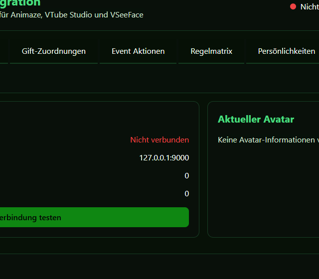 Avatar Card im Testprofil konfigurieren - Avatar- und Ereigniszuordnung