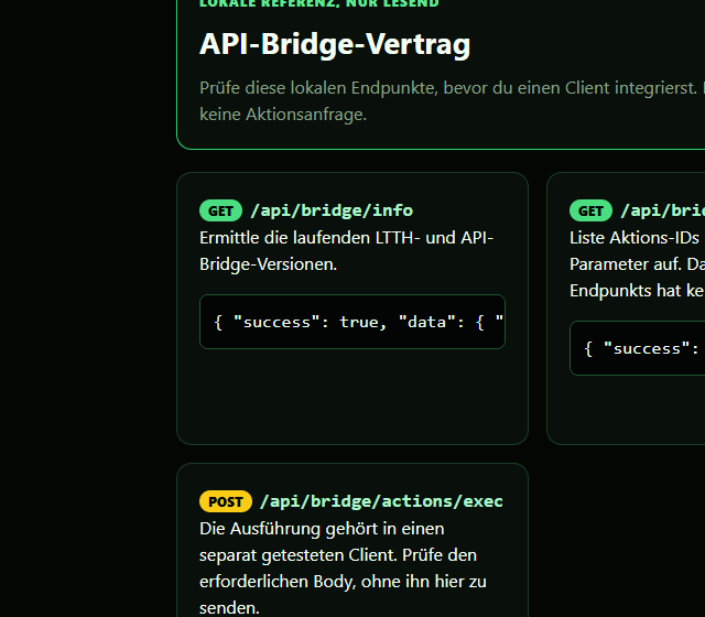 Bridge-Information nur lesend pruefen - lokale Aktionen, Ereignisse und die API-Bridge