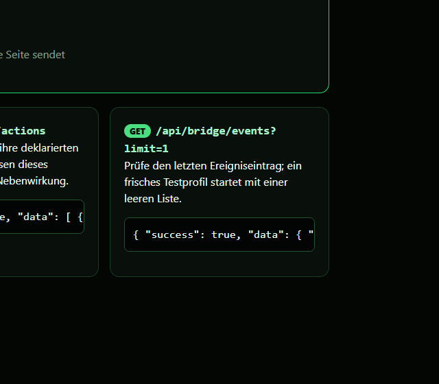 POST-Request-Vertrag nur lesend pruefen - lokale Aktionen, Ereignisse und die API-Bridge