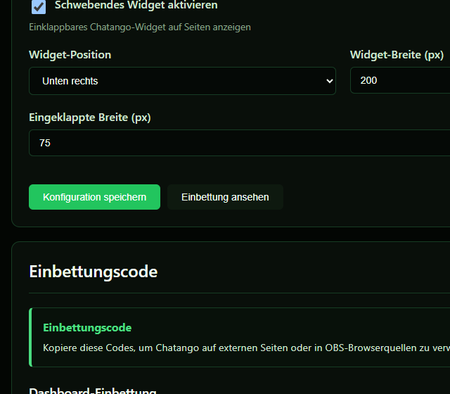 Widget Preview lokal testen - Raumname, Widget-Position und Chat-Thema