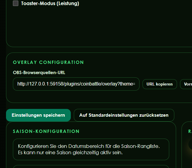 Die echte Coinbattle-URL als OBS-Browserquelle kopieren - Münzwerte, Kampfmodus und Match-Start