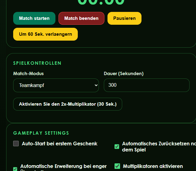 Coin Values im Testprofil konfigurieren - Münzwerte, Kampfmodus und Match-Start
