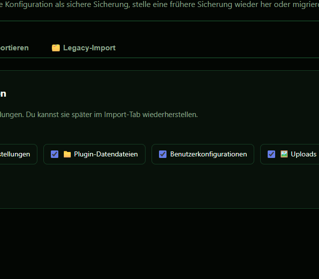 Backup Card im Testprofil konfigurieren - Backup-Datei, Export und Wiederherstellungsprüfung