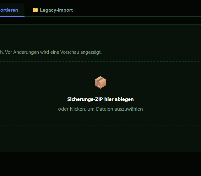 Import-Tab von Config Import ohne Wiederherstellung