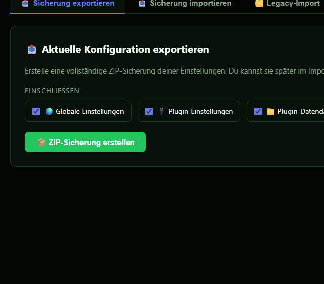 Lokaler Export-Einstieg von Config Import