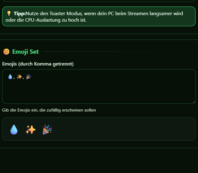 Emoji-Liste festlegen - Emoji Rain