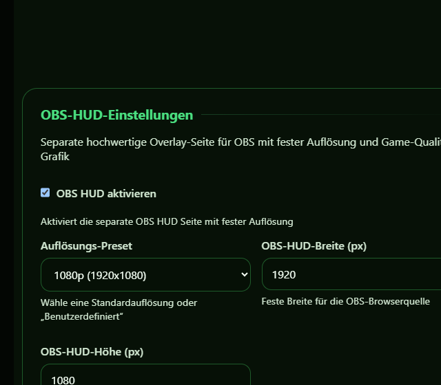 OBS-HUD für die Testquelle einschalten - Emoji Rain