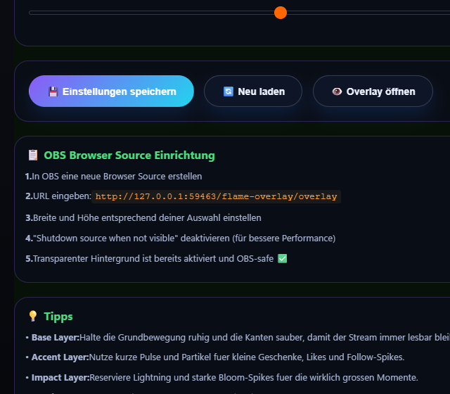 Flame-Overlay-URL für OBS übernehmen
