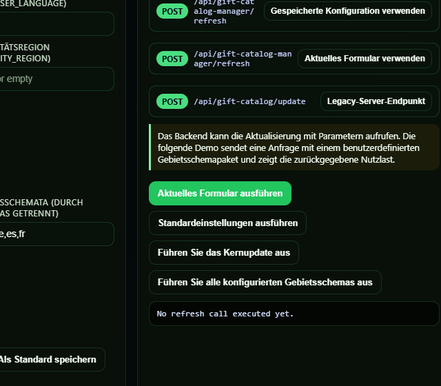 Lokaler Aktualisierungs-Einstieg des Gift Catalog