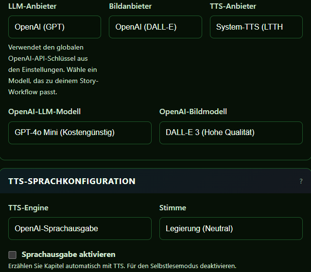 Story Card im Testprofil konfigurieren - Geschichtenmodus, Abstimmung und Modelloption