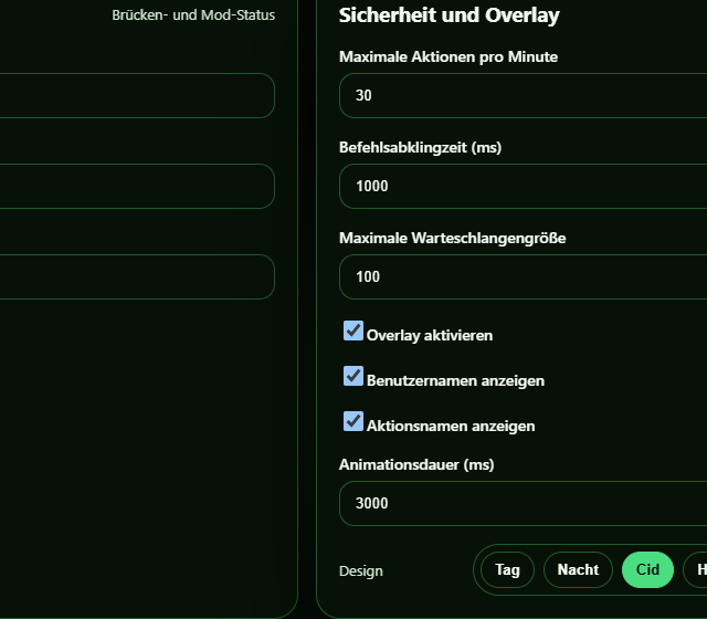 Overlay im Testprofil aktivieren – lokale Browser-Source konfigurieren