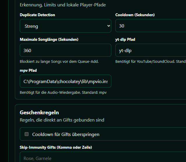 Lokales MPV-Pfad-Feld des Music Bot