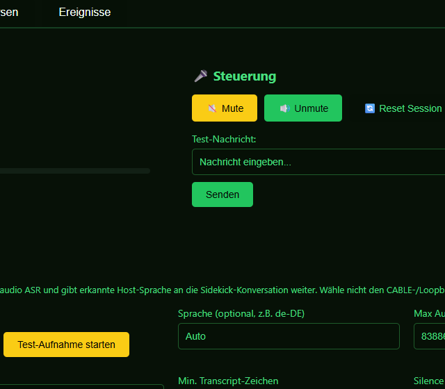Local Request lokal testen - Assistentenmodus, Kontextquelle und Antwortkanal