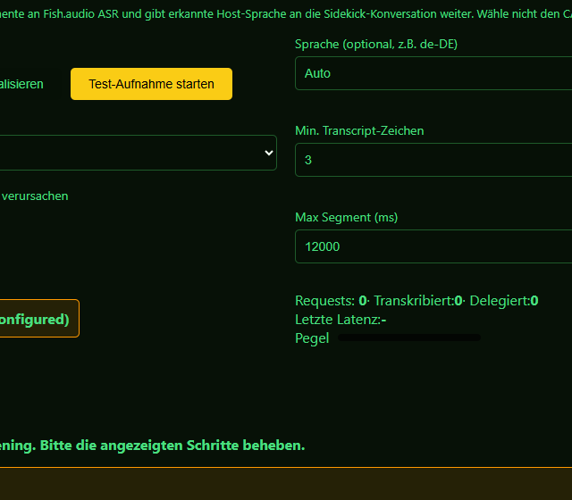 Sidekick Card im Testprofil konfigurieren - Assistentenmodus, Kontextquelle und Antwortkanal