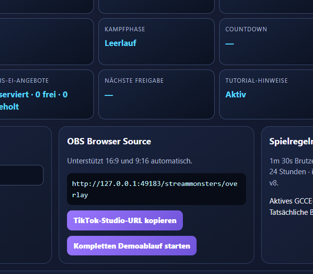 Stream Monsters 1.12 Live Center mit Broadcast-Status