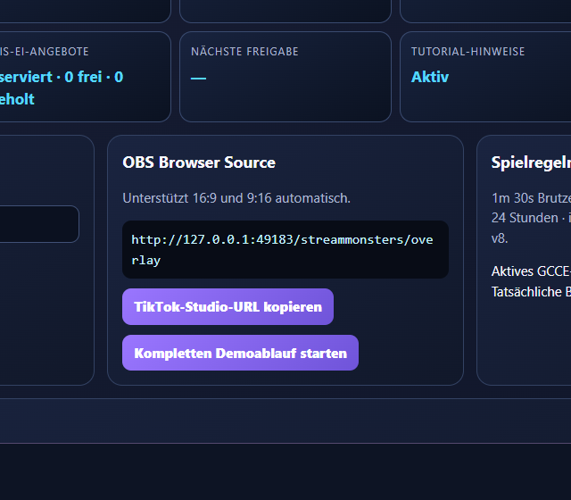 Stream Monsters 1.12 OBS-Overlay-URL und Portrait-Vorschau
