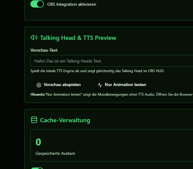 Text Preview lokal testen - Charakter, Sprachereignis und Lippenbewegung
