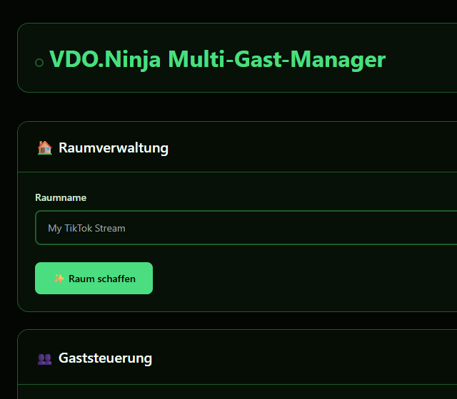 VDO.Ninja im Zustand ohne aktiven Raum pruefen - Raumname, Gastlayout und Browserquelle