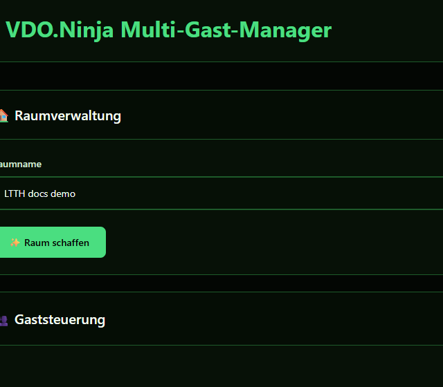 Namen fuer einen lokalen Testraum festlegen - Raumname, Gastlayout und Browserquelle
