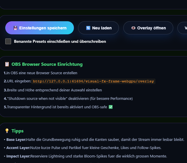 WebGPU-Frame-URL für OBS übernehmen