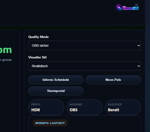 Texture Select im Testprofil konfigurieren - WebGPU-Rahmen, Premium-Stile und Qualitätsprofil