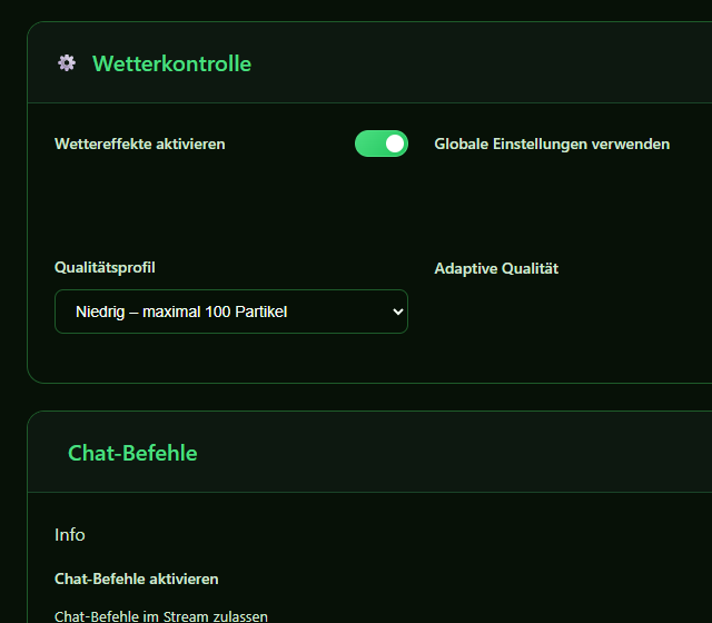 Weather Effect im Testprofil konfigurieren - Wettereffect, Intensität und Lebenszyklus