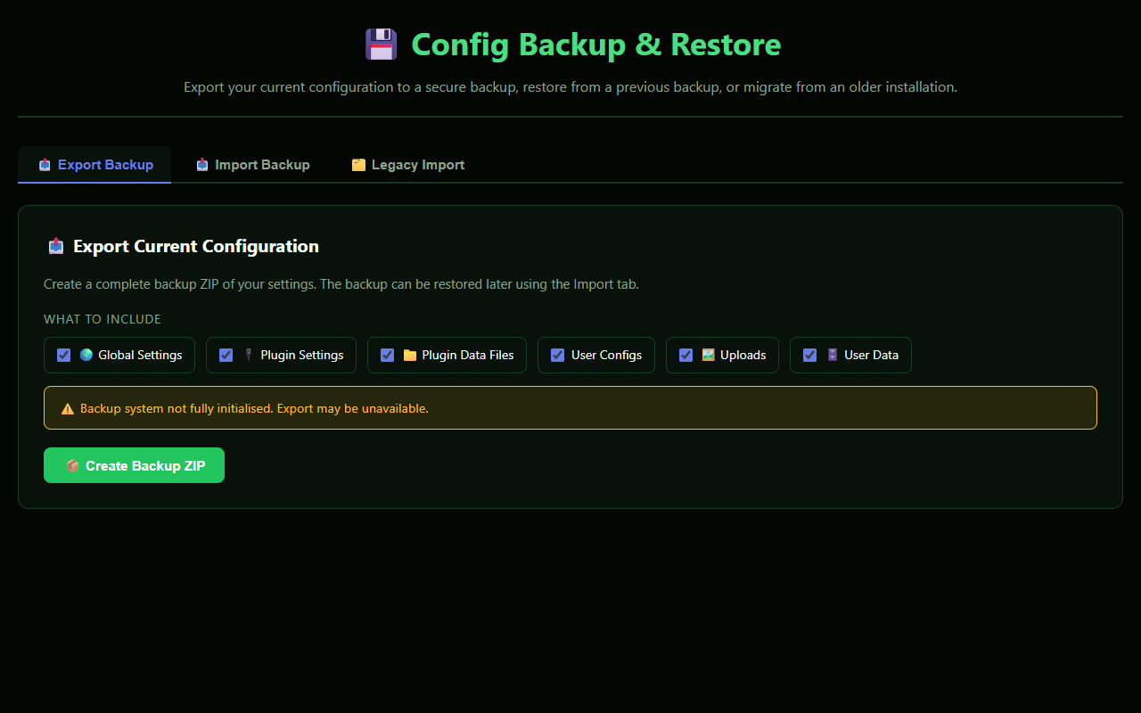 Config Import – Backup & Restore - Übersicht