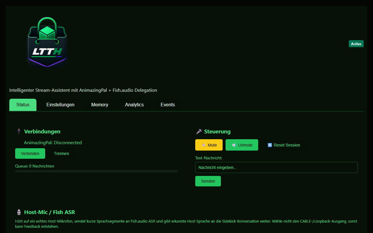 Sidekick – Intelligenter Stream-Assistent - Dashboard-Ansicht